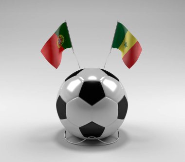 Portekiz - Senegal Futbol Bayrakları, Beyaz Arkaplan - 3D Render