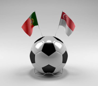 Portekiz - Singapur Futbol Bayrakları, Beyaz Arkaplan - 3D Render
