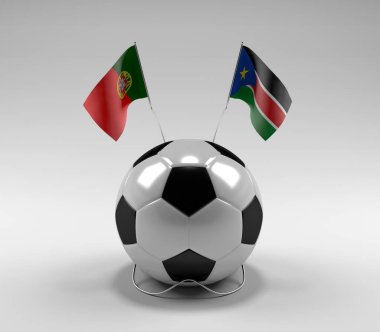 Portekiz - Güney Sudan Futbol Bayrakları, Beyaz Arkaplan - 3D Render