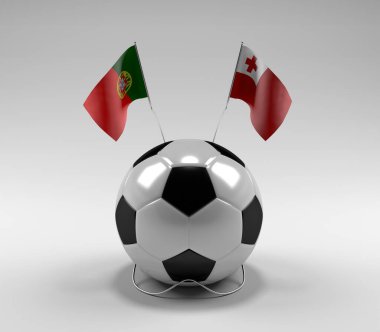 Portekiz - Tonga Futbol Bayrakları, Beyaz Arkaplan - 3D Render
