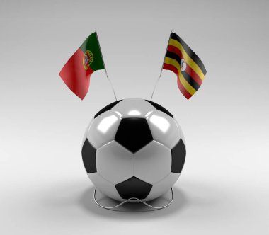 Portekiz - Uganda Futbol Bayrakları, Beyaz Arkaplan - 3D Render