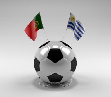 Portekiz - Uruguay Futbol Bayrakları, Beyaz Arkaplan - 3D Render