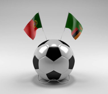 Portekiz - Zambiya Futbol Bayrakları, Beyaz Arkaplan - 3D Render