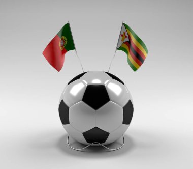Portekiz - Zimbabwe Futbol Bayrakları, Beyaz Arkaplan - 3D Render