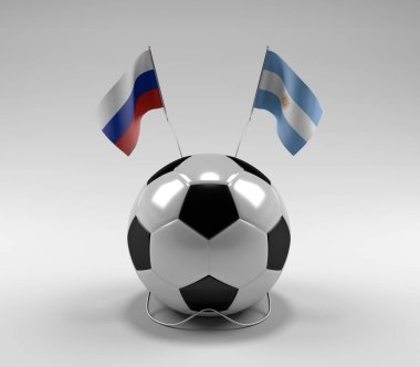Rusya - Arjantin Futbol Bayrakları, Beyaz Arkaplan - 3D Render