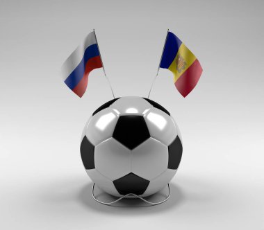 Rusya - Andorra Futbol Bayrakları, Beyaz Arkaplan - 3D Render