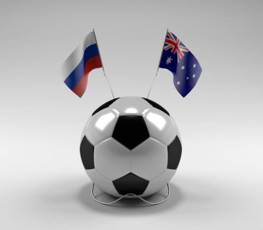 Rusya - Avustralya Futbol Bayrakları, Beyaz Arkaplan - 3D Render