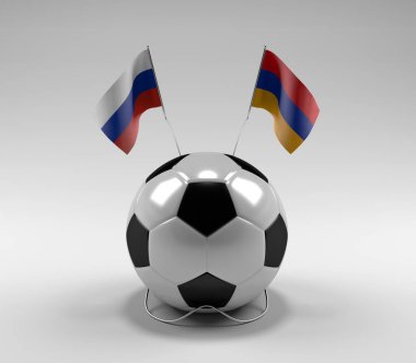 Rusya - Ermenistan Futbol Bayrakları, Beyaz Arkaplan - 3D Render