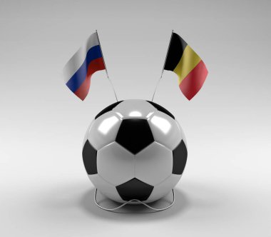 Rusya - Belçika Futbol Bayrakları, Beyaz Arkaplan - 3D Render