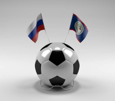 Rusya - Belize Futbol Bayrakları, Beyaz Arkaplan - 3D Render