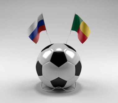 Rusya - Benin Futbol Bayrakları, Beyaz Arkaplan - 3D Render