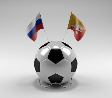 Rusya - Bhutan Futbol Bayrakları, Beyaz Arkaplan - 3D Render