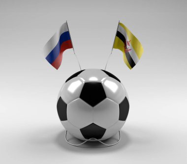 Rusya - Brunei Futbol Bayrakları, Beyaz Arkaplan - 3D Render