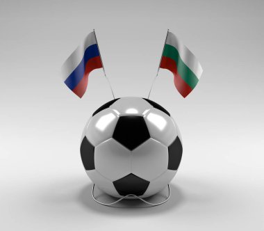 Rusya - Bulgaristan Futbol Bayrakları, Beyaz Arkaplan - 3D Hazırlama
