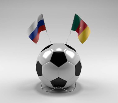 Rusya - Kamerun Futbol Bayrakları, Beyaz Arkaplan - 3D Render