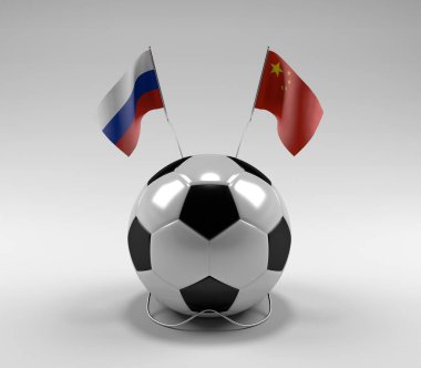 Rusya - Çin Futbol Bayrakları, Beyaz Arkaplan - 3D Yapılandırma