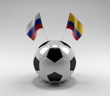 Rusya - Kolombiya Futbol Bayrakları, Beyaz Arkaplan - 3D Render