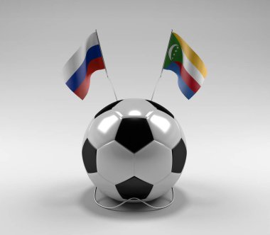 Rusya - Komoros Futbol Bayrakları, Beyaz Arkaplan - 3D Render