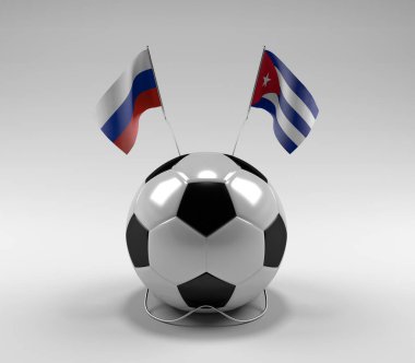 Rusya - Küba Futbol Bayrakları, Beyaz Arkaplan - 3D Render