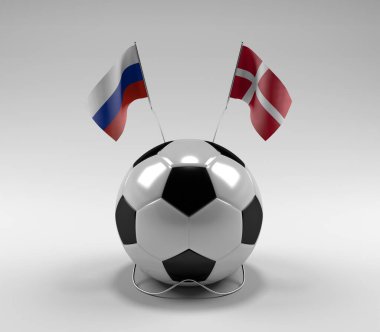 Rusya - Danimarka Futbol Bayrakları, Beyaz Arkaplan - 3D Render