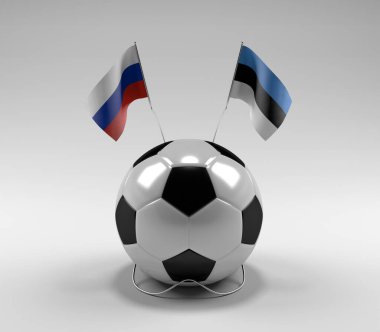 Rusya - Estonya Futbol Bayrakları, Beyaz Arkaplan - 3D Render