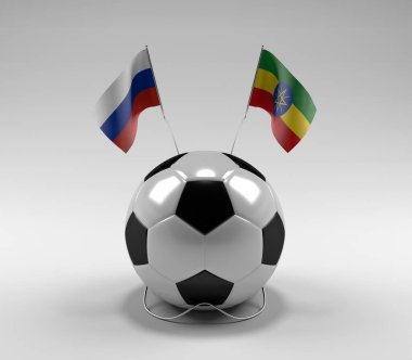 Rusya - Etiyopya Futbol Bayrakları, Beyaz Arkaplan - 3D Render