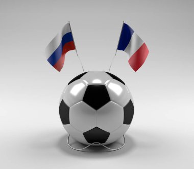Rusya - Fransa Futbol Bayrakları, Beyaz Arkaplan - 3D Render
