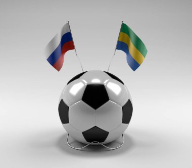 Rusya - Gabon Futbol Bayrakları, Beyaz Arkaplan - 3D Render