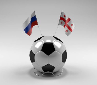 Rusya - Gürcistan Futbol Bayrakları, Beyaz Arkaplan - 3D Render