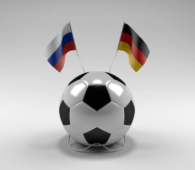 Rusya - Almanya Futbol Bayrakları, Beyaz Arkaplan - 3D Render