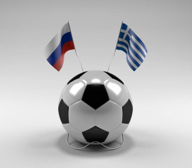 Rusya - Yunanistan Futbol Bayrakları, Beyaz Arkaplan - 3D Hazırlama