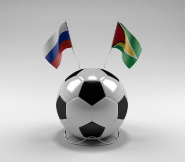 Rusya - Guyana Futbol Bayrakları, Beyaz Arkaplan - 3D Render
