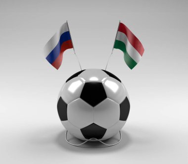 Rusya - Macaristan Futbol Bayrakları, Beyaz Arkaplan - 3D Render