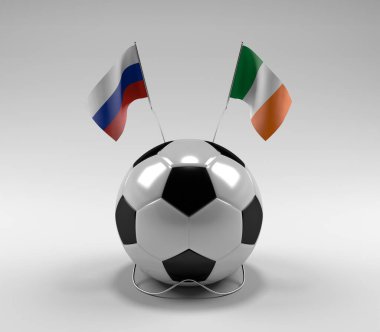 Rusya - İrlanda Futbol Bayrakları, Beyaz Arkaplan - 3D Render