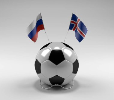 Rusya - İzlanda Futbol Bayrakları, Beyaz Arkaplan - 3D Render