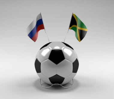 Rusya - Jamaika Futbol Bayrakları, Beyaz Arkaplan - 3D Render