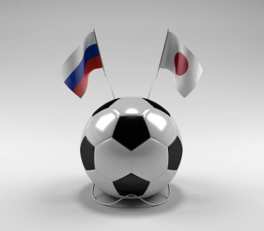 Rusya - Japonya Futbol Bayrakları, Beyaz Arkaplan - 3D Yapılandırma