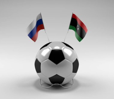 Rusya - Libya Futbol Bayrakları, Beyaz Arkaplan - 3D Hazırlama