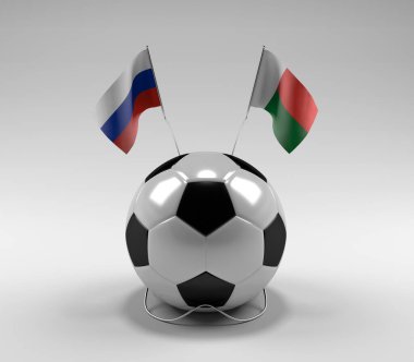 Rusya - Madagaskar Futbol Bayrakları, Beyaz Arkaplan - 3D Render