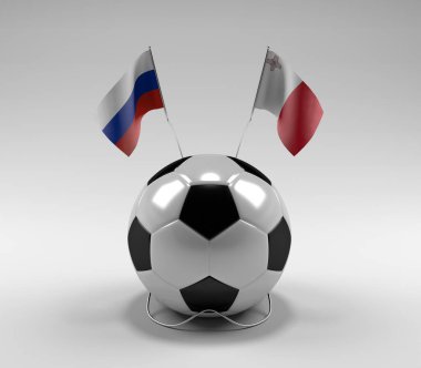 Rusya - Malta Futbol Bayrakları, Beyaz Arkaplan - 3D Render