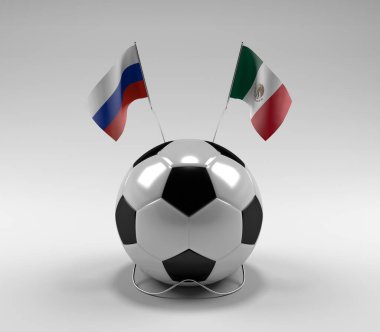 Rusya - Meksika Futbol Bayrakları, Beyaz Arkaplan - 3D Render