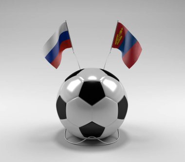 Rusya - Moğolistan Futbol Bayrakları, Beyaz Arkaplan - 3D Render