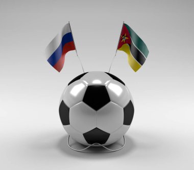 Rusya - Mozambik Futbol Bayrakları, Beyaz Arkaplan - 3D Render