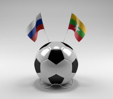 Rusya - Myanmar Futbol Bayrakları, Beyaz Arkaplan - 3D Render