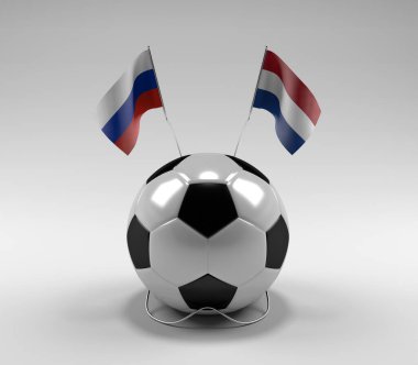 Rusya - Hollanda Futbol Bayrakları, Beyaz Arkaplan - 3D Render