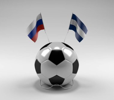 Rusya - Nikaragua Futbol Bayrakları, Beyaz Arkaplan - 3D Render