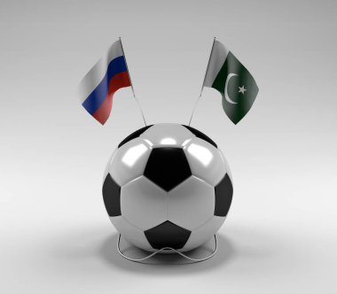 Rusya - Pakistan Futbol Bayrakları, Beyaz Arkaplan - 3D Hazırlama