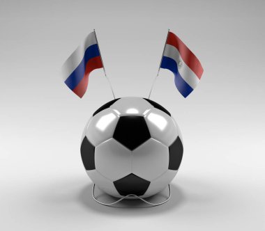 Rusya - Paraguay Futbol Bayrakları, Beyaz Arkaplan - 3D Render
