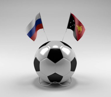 Rusya - Papua-Yeni-Gine Futbol Bayrakları, Beyaz Arkaplan - 3D Render