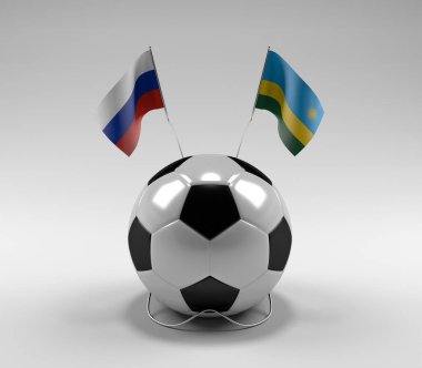 Rusya - Ruanda Futbol Bayrakları, Beyaz Arkaplan - 3D Render